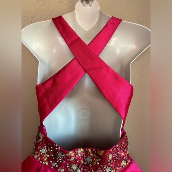 Mac Duggal Bright Pink A-Line Fit & Flare Floral Beaded Petticoat Formal Dress 2 - Picture 11 of 16